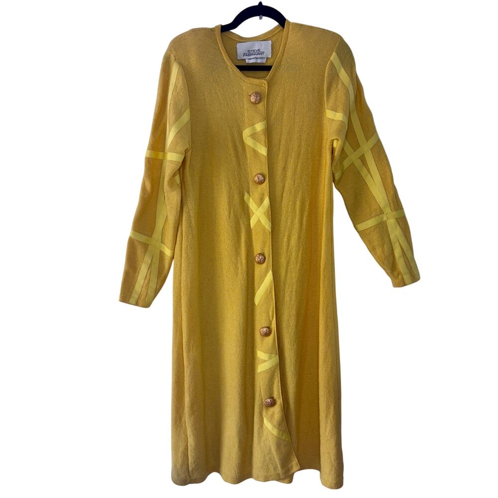 Vintage 1980s Steve Fabrikant Neiman Marcus Butter Yellow Knit Cardigan Dress